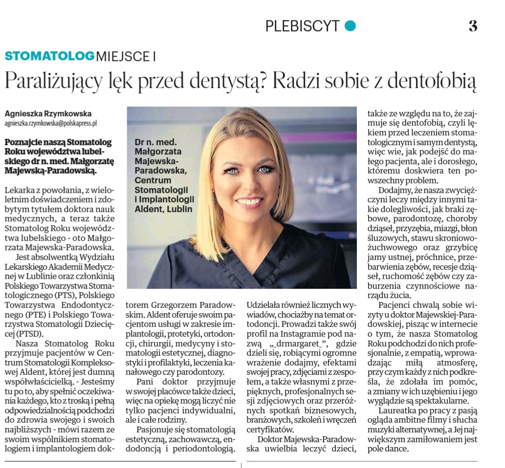 NAJLEPSZY STOMATOLOG LUBLIN DR N MED MALGORZATA MAJEWSKA PARADOWSKA WYWIAD LUBLIN